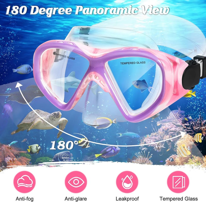 ACQCES Kids Swim Goggles Snorkel Diving Mask for Boys Girls Ages 5-15, Two-Color Anti-Fog Swimming Goggles with Nose Cover - Image 3